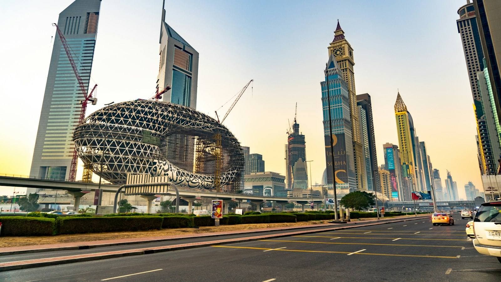 Sheikh Zayed Road in Dubai at sunrise