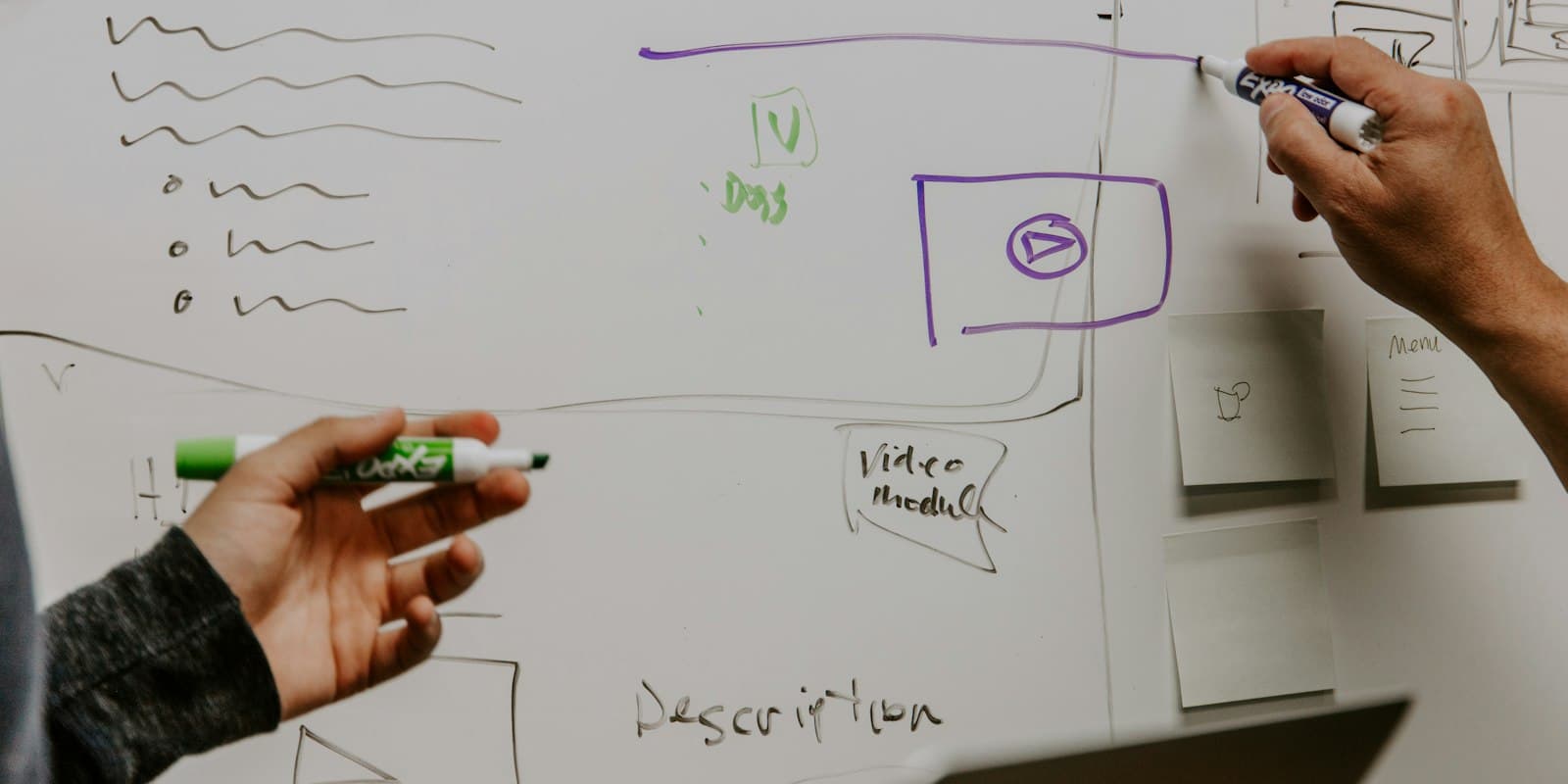 Two colleagues sketching a sales pipeline on a whiteboard